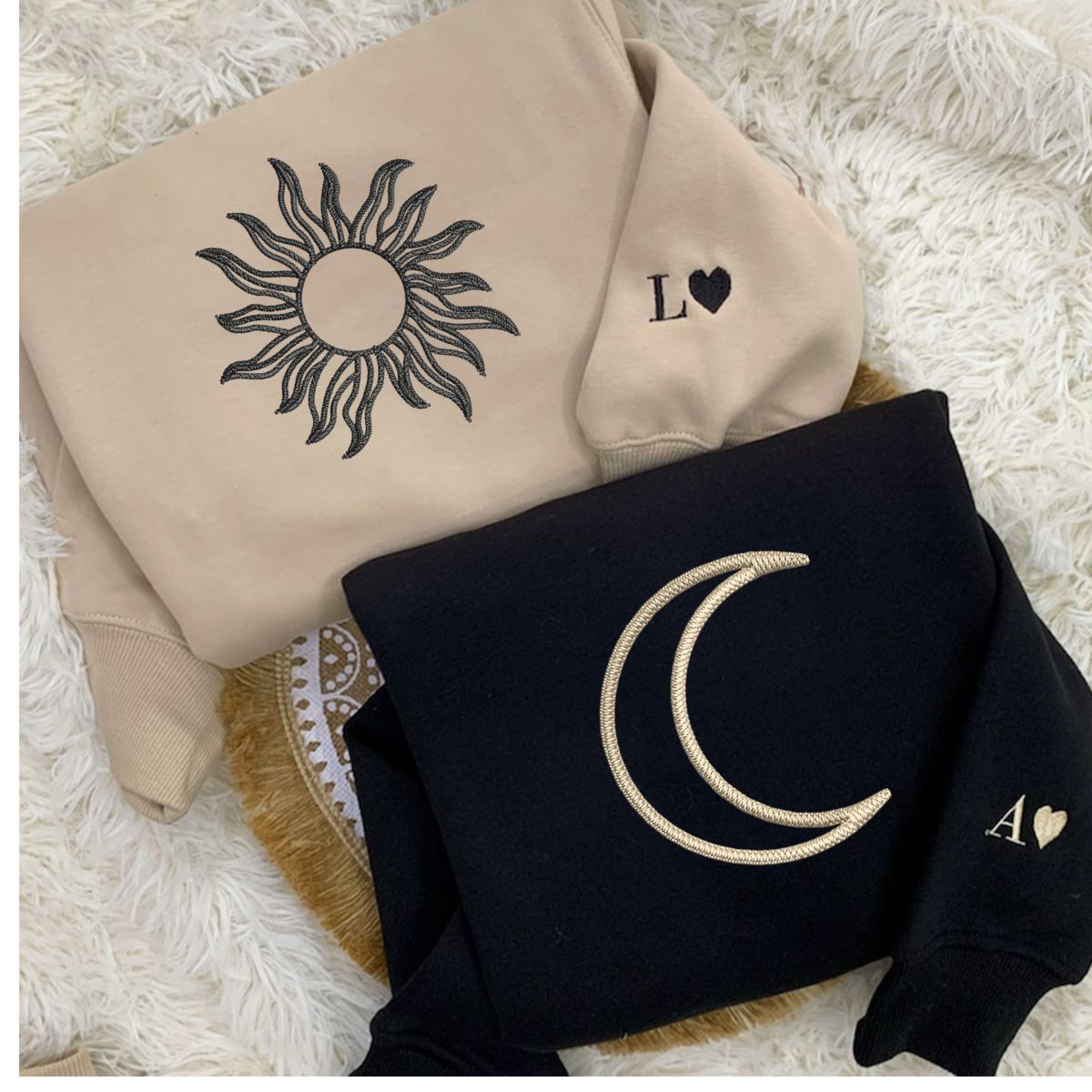 Custom Embroidered Sun and Moon Matching Hoodies for Couples | Couple Anniversary Gift