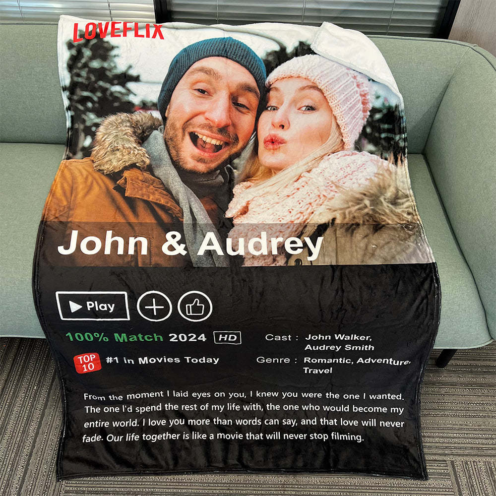 Custom LOVEFLIX Movie Photo Couple Blanket with Your Love Story | Black Friday Sale