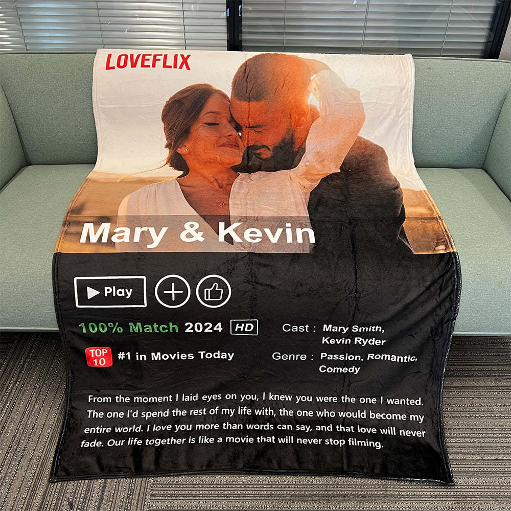 Custom LOVEFLIX Movie Photo Couple Blanket with Your Love Story | Black Friday Sale