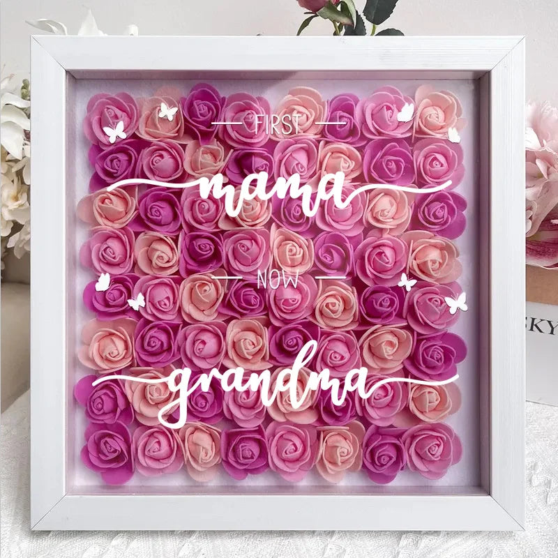 Custom Personalized First Mom Now Grandma Flower Shadow Box, Shadowbox Heart Mom Frame Gift | Mother’s Day gift