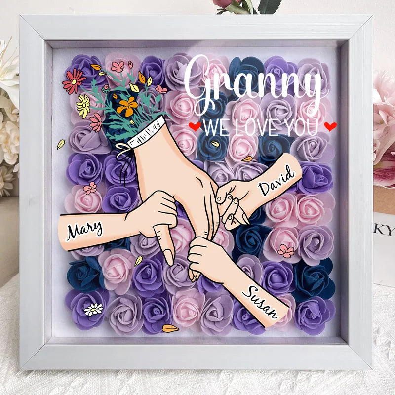 Family Love Blooms Forever – Custom Personalized Mum & Grandma Flower Shadow Box with Names | Mother’s Day gift