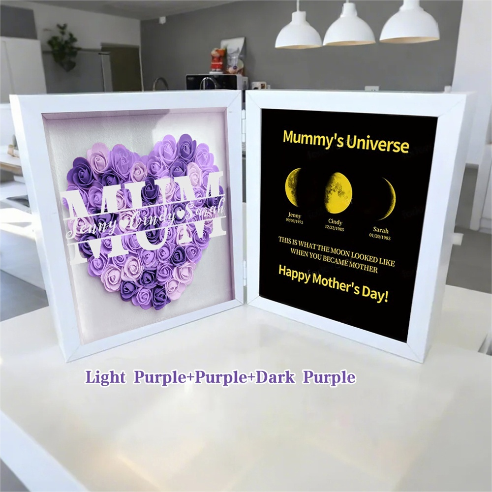 Mother's Day With REAL MOON PHASE Anniversary Calendar - Mummy's Universe Personalized Flower Shadow Box