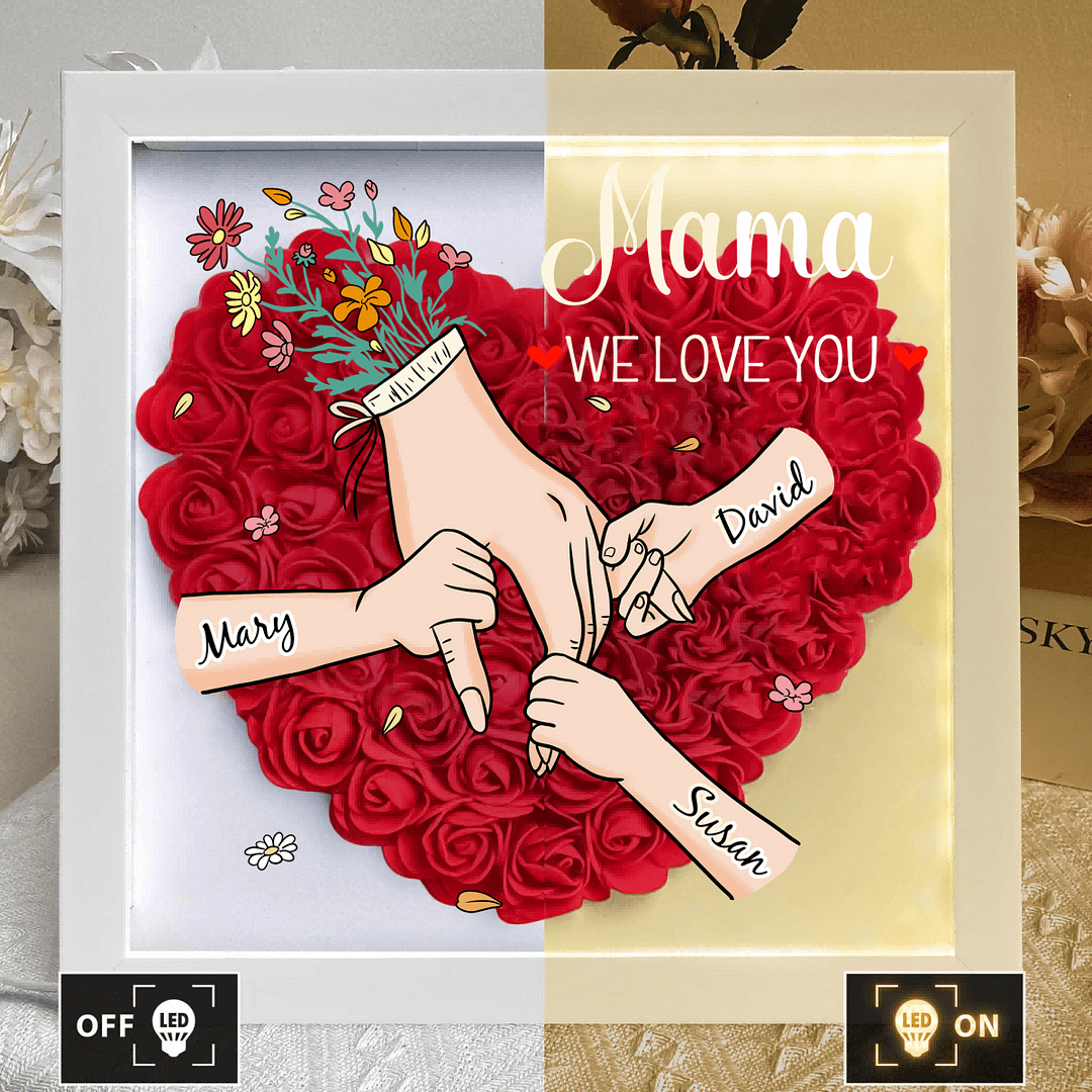 Family Love Blooms Forever - Custom Mother's Day Personalized Flower Shadow Box With Led Light Personalized Gift for mom,grandma