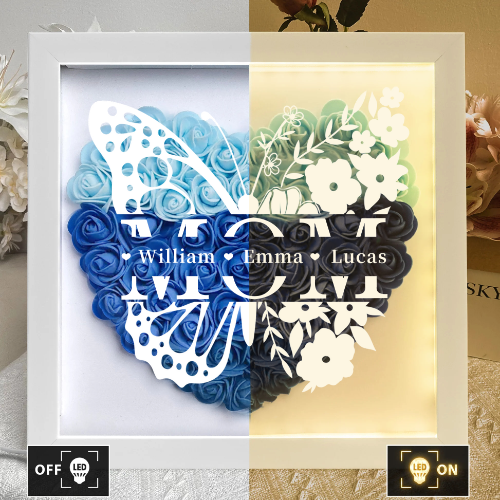 A Love That Lives On - Personalized Flower Shadow Box LED Light - A Heartfelt Memorial Gift With Butterflies | Mother's Day Gifts