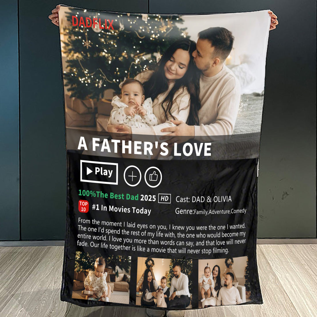 Custom Personalized Dadflix Movie Photo Template Blanket with Dad of The Year | Father's Day Gift