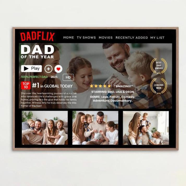 Custom Dadflix Movie Photo Frame, Father's Day Gift For Grandpa