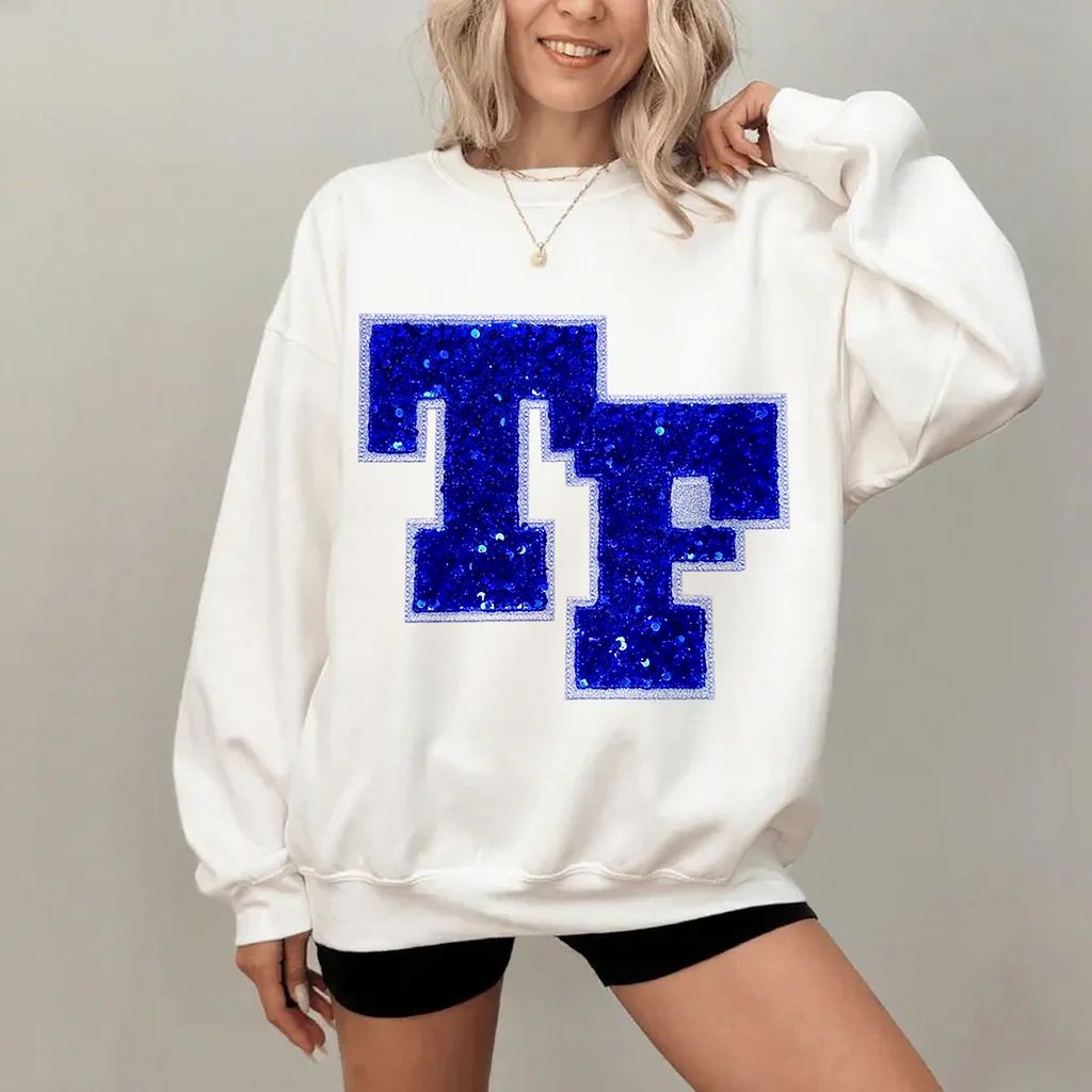 Custom Glitter & Sequins State Abbreviation/Name Initials/Number Sweatshirt | for Game Day