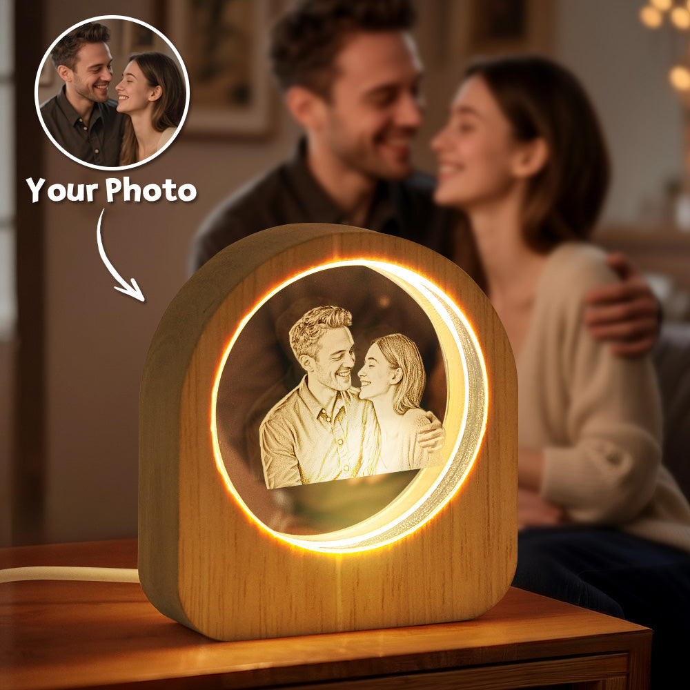Personalized Family 3D Engraved Crystal Photo LED Light | Couple Anniversary Gift | Valentine's Day gift for Boyfriend&Girlfriend