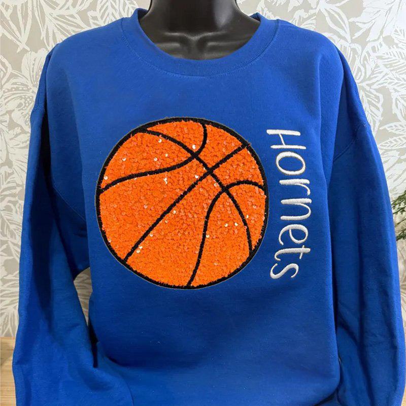 Personalized Custom Sequin Basketball Volleyball Sweatshirt Embroidered Name Crewneck | Gifts for Sports Mom
