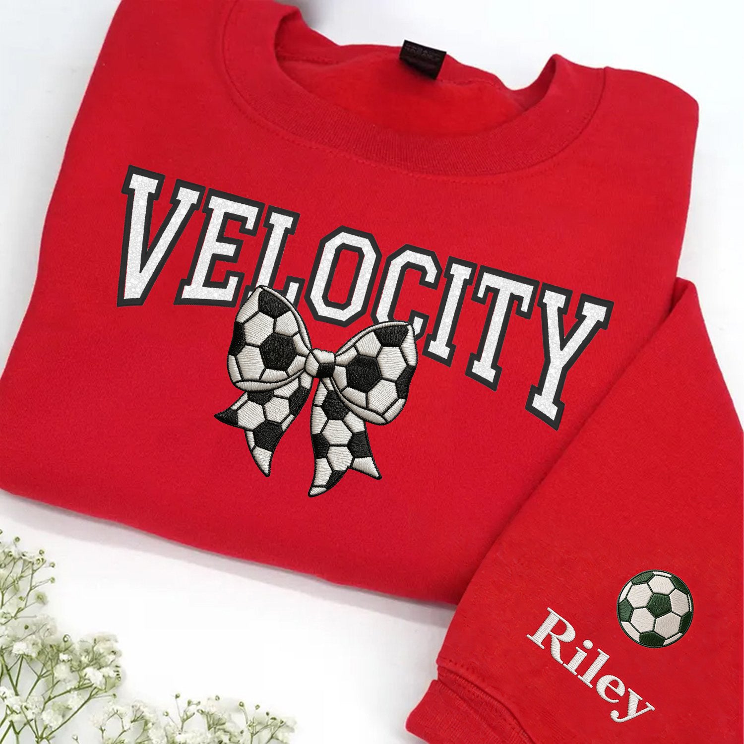Custom Bow Applique Embroidered Apparel Fan Shirt Player Gift Sweatshirt Hoodie T-Shirt | Gifts for Sports Mom