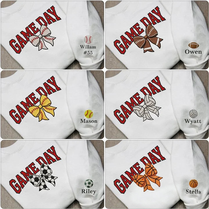 Custom Bow Applique Embroidered Apparel Fan Shirt Player Gift Sweatshirt Hoodie T-Shirt | Gifts for Sports Mom