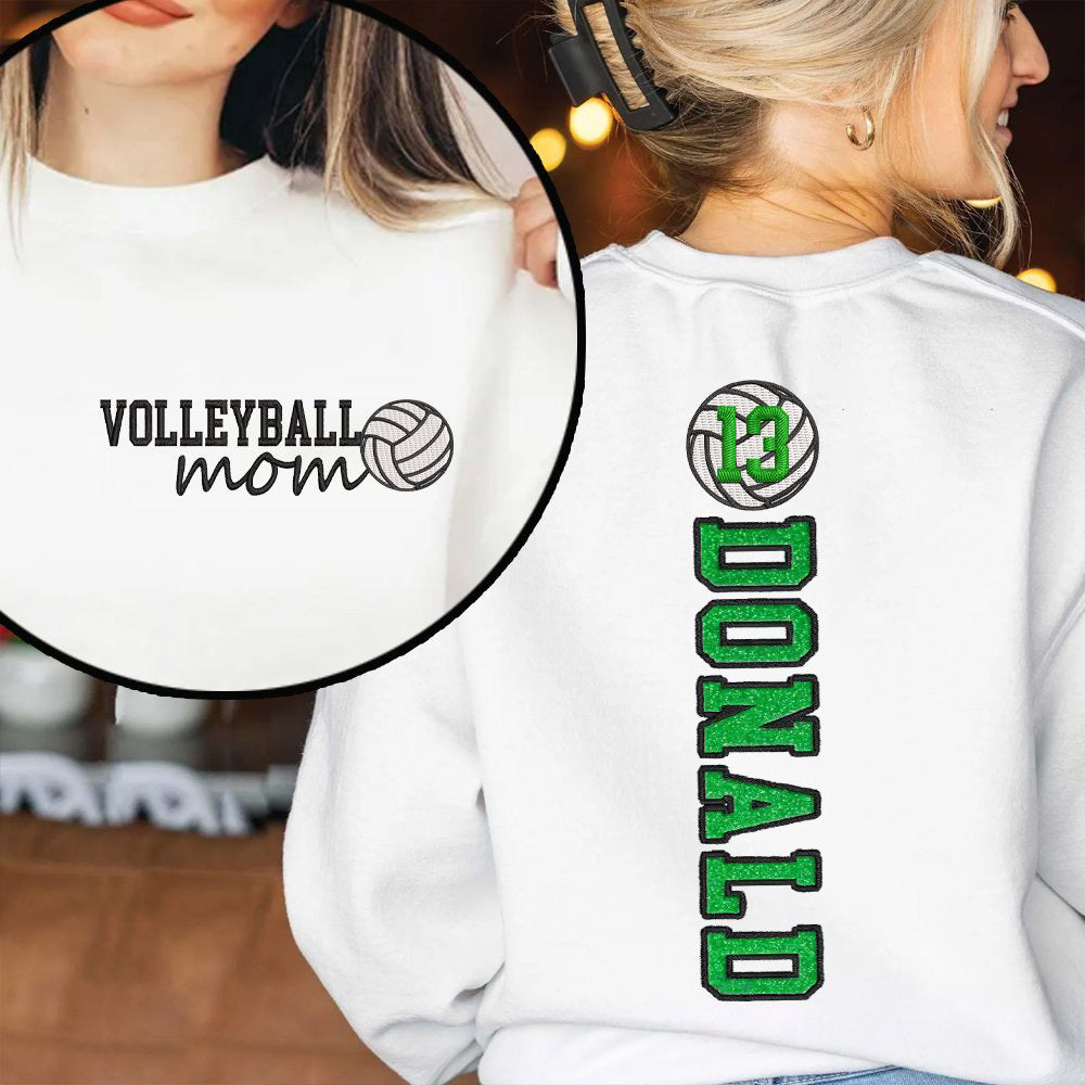 Custom Volleyball Mom Sweatshirt Glitter Embroidered Name or Team Name Hoodie | Gifts for Sports Mom
