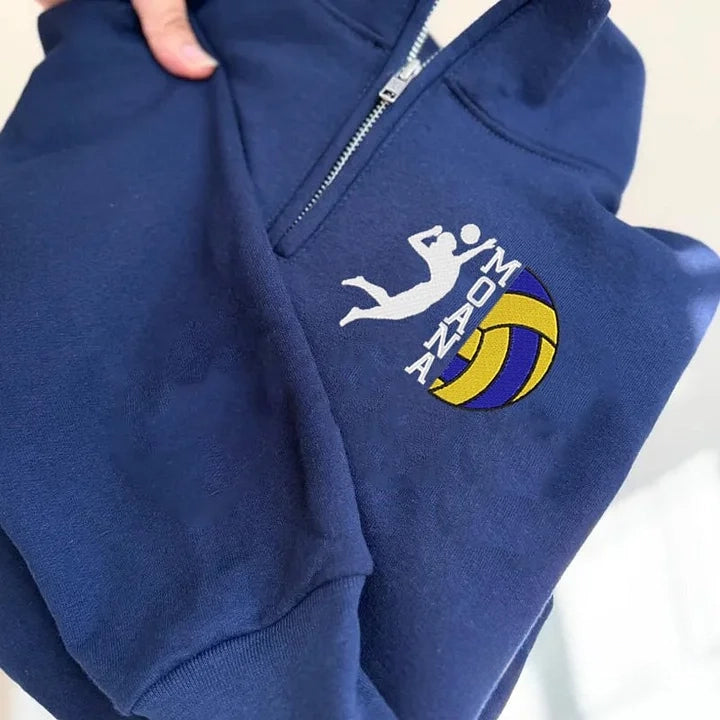Custom Split Name Volleyball Girl Embroidered Design Quarter Zip Sweater Volleyball Pullover | Gifts for Sports Mom