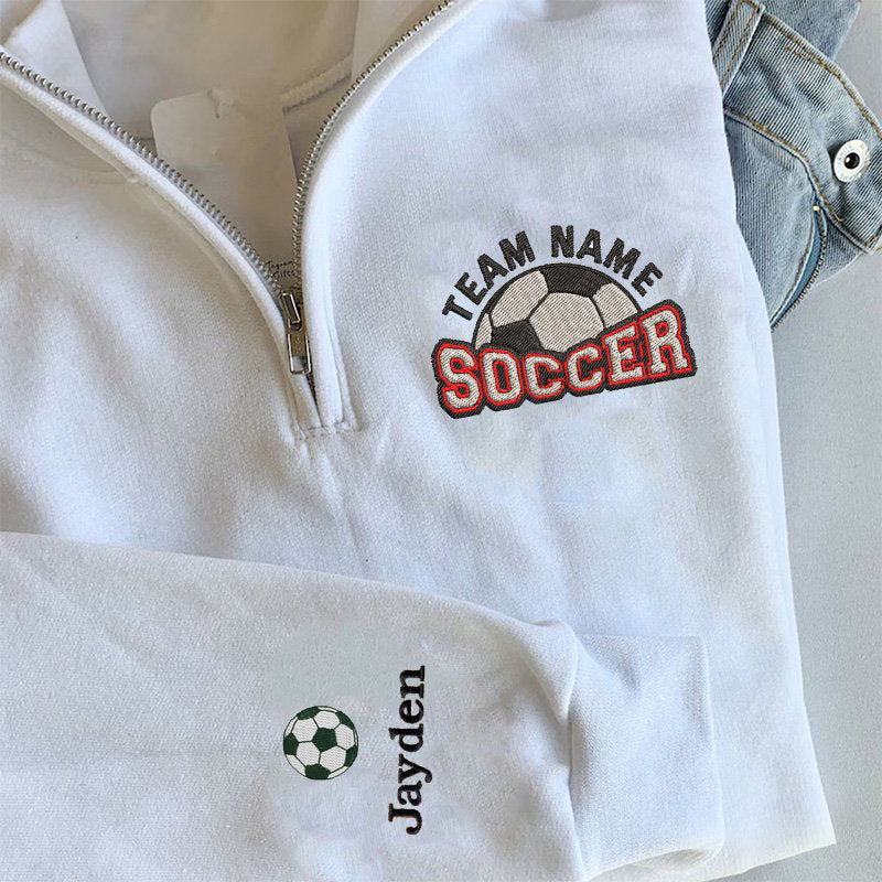 Custom Embroidered Soccer Design Team Name Quarter Zip Sweater Split Soccer Pullover | Gifts for Sports Mom