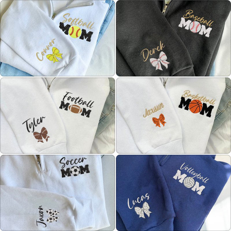 Custom Embroidered Sports Quarter Zip Sweater Custom Name Mom Gift | Gifts for Sports Mom