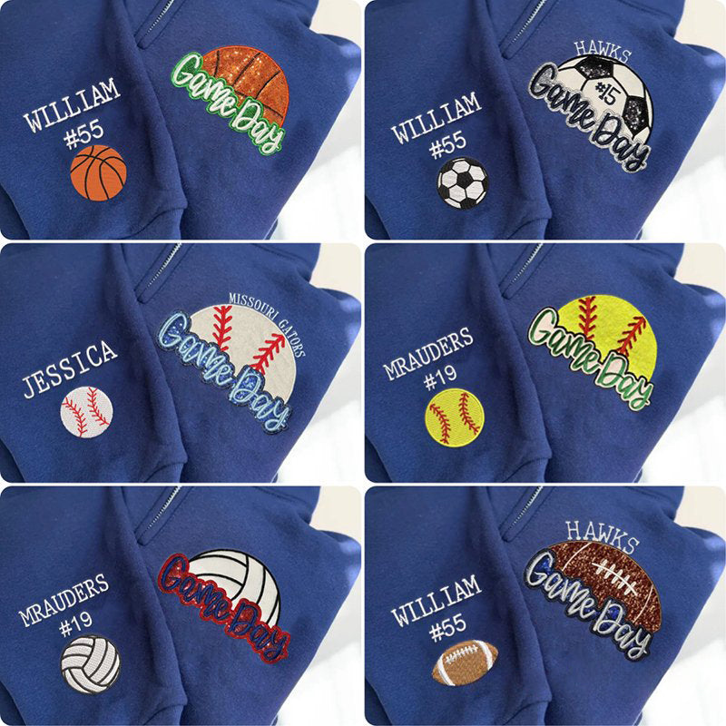 Sport Ball Game Day Quarter Zip Sweatshirt Sequin Embroidered Sweatshirt | Gifts for Sports Mom