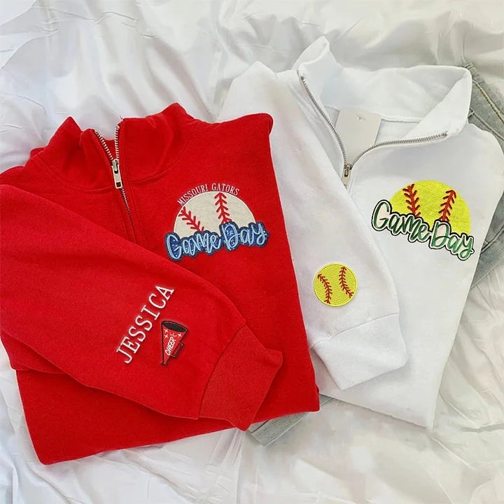 Sport Ball Game Day Quarter Zip Sweatshirt Sequin Embroidered Sweatshirt | Gifts for Sports Mom