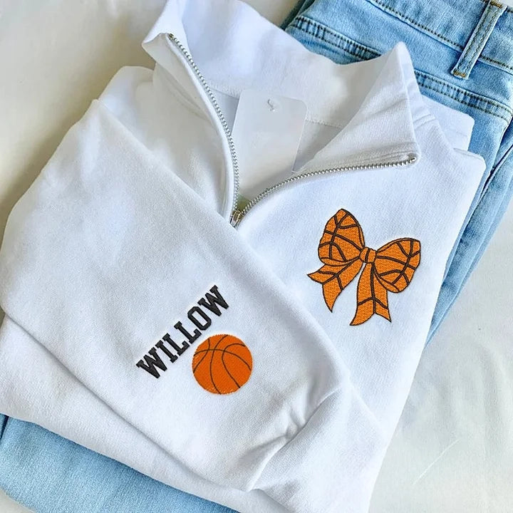 Sport Bow Game Day Quarter Zip Sweatshirt Embroidery Zip Pullover | Gifts for Sports Mom