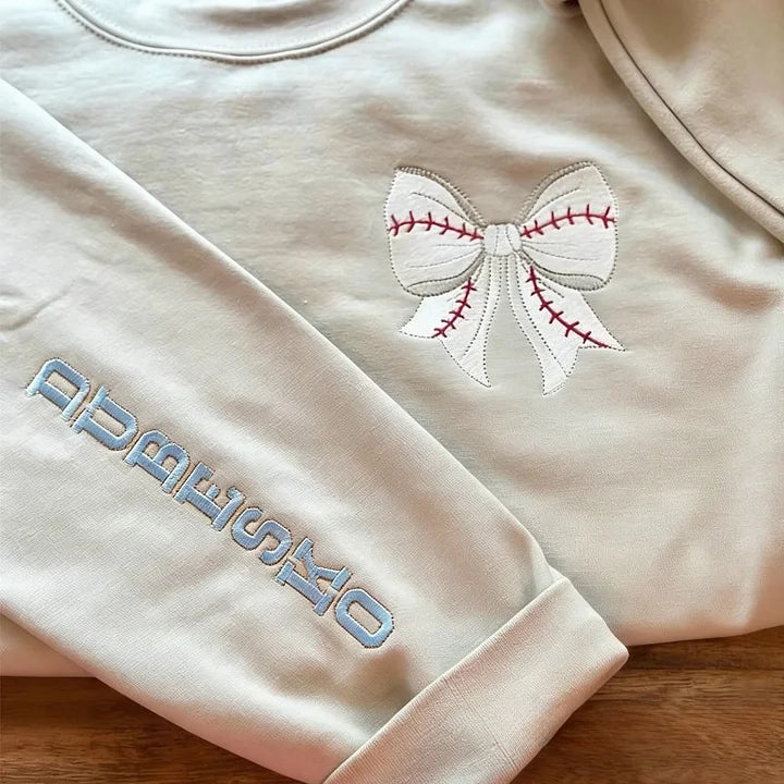 Personalized Custom Embroidered Baseball Sweatshirt with Baseball Bow for Mom Gift | Gifts for Sports Mom