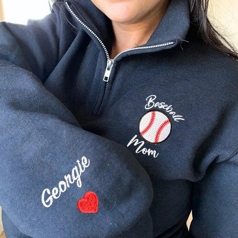 Custom Embroidered Baseball Quarter Zip Sweatshirt Custom Name Baseball Mom Gift | Gifts for Sports Mom