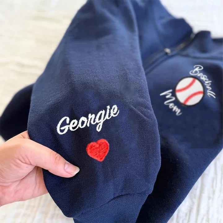 Custom Embroidered Baseball Quarter Zip Sweatshirt Custom Name Baseball Mom Gift | Gifts for Sports Mom
