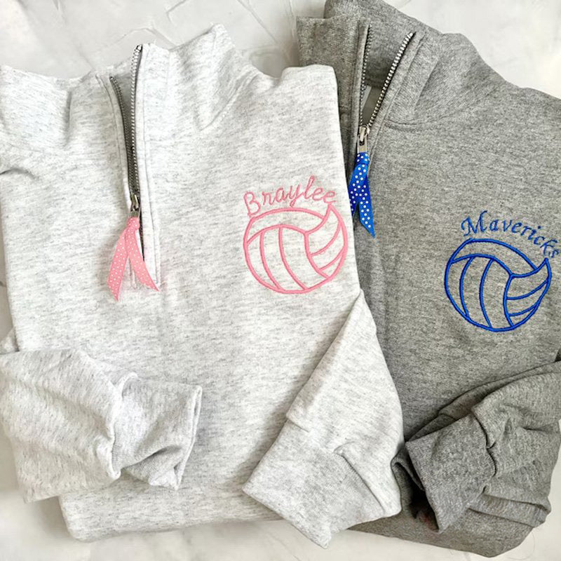 Custom Embroidered Volleyball Quarter Zip Sweater Personalized Volleyball Team Sweater | Gifts for Sports Mom