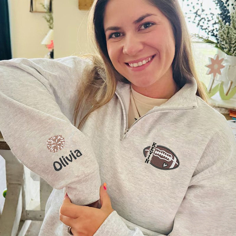 Custom Embroidered Football Quarter Zip Sweater Personalized Football Team Sweater | Gifts for Sports Mom