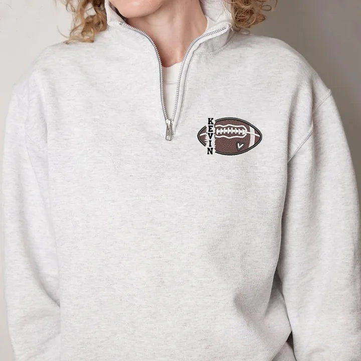 Custom Embroidered Football Quarter Zip Sweater Personalized Football Team Sweater | Gifts for Sports Mom
