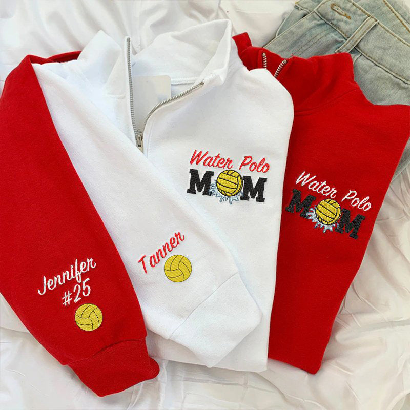 Water Polo Mom Embroidered Quarter Zip Pullover with Name on Sleeve | Gifts for Sports Mom