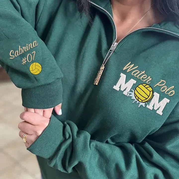 Water Polo Mom Embroidered Quarter Zip Pullover with Name on Sleeve | Gifts for Sports Mom
