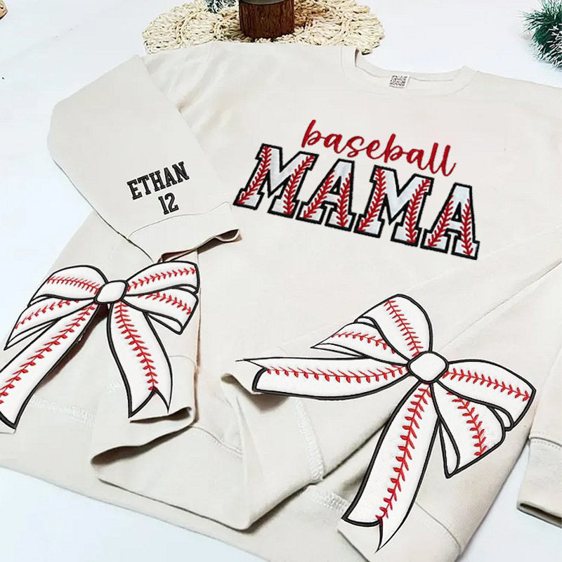 Baseball MAMA with Side Bow Apparel Embroidery T-shirt Sweatshirt Hoodie