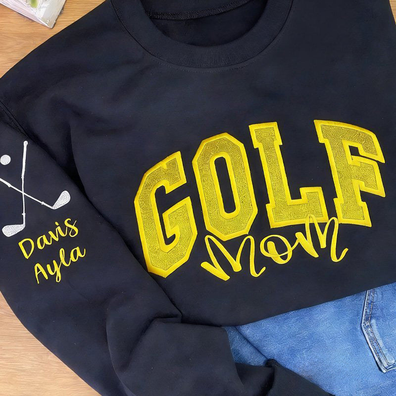 Personalized Embroidered Golf Mom Sweatshirt with Kids Name on Sleeve | Gifts for Sports Mom