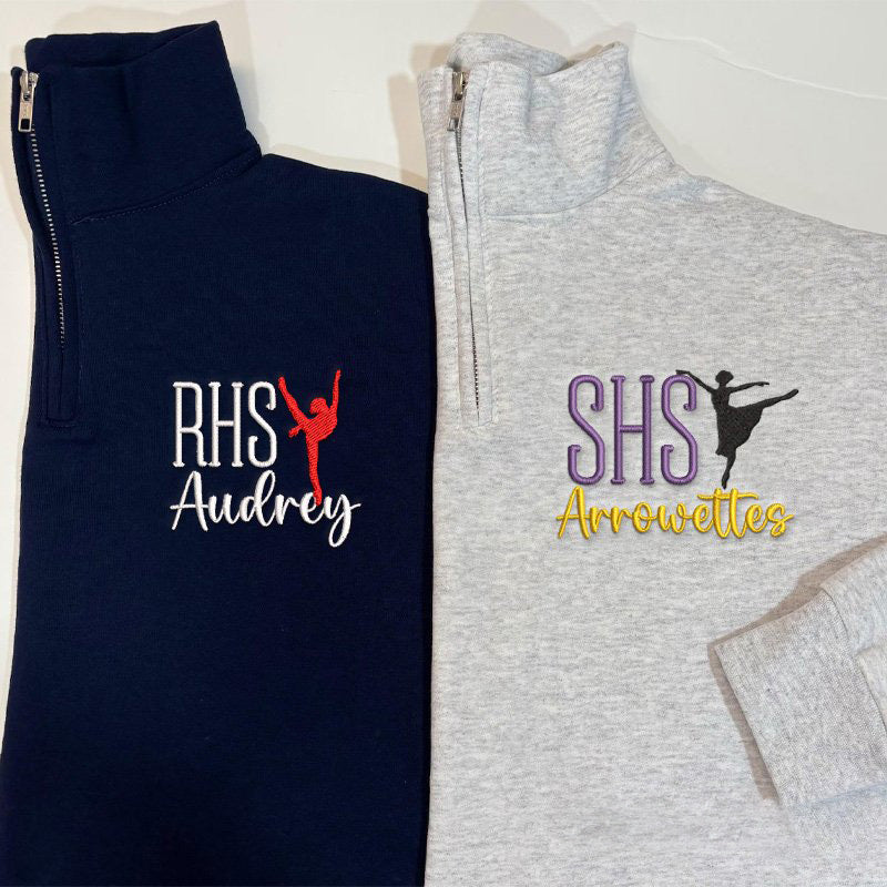 Dance Mascot Quarter Zip Pullover with Sleeve in Glitter Custom Dance Pullover | Gifts for Sports Mom