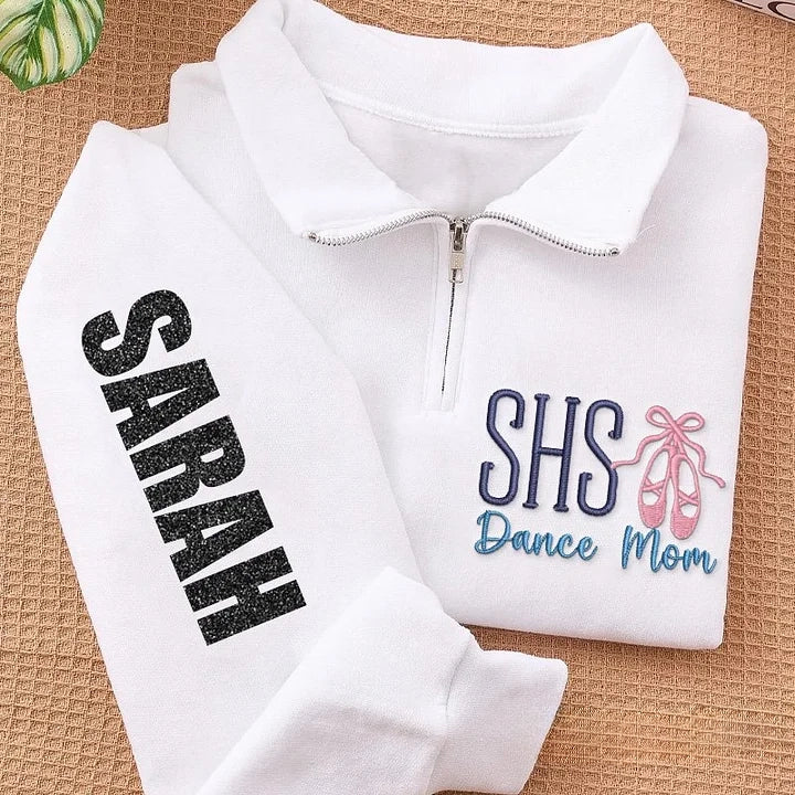 Dance Mascot Quarter Zip Pullover with Sleeve in Glitter Custom Dance Pullover | Gifts for Sports Mom