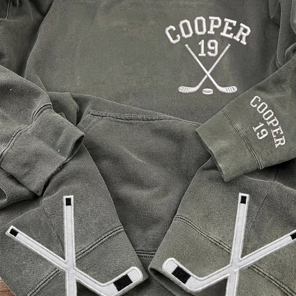 Custom Embroidered Hockey Sweatshirt with Side Crossed Hockey Sticks