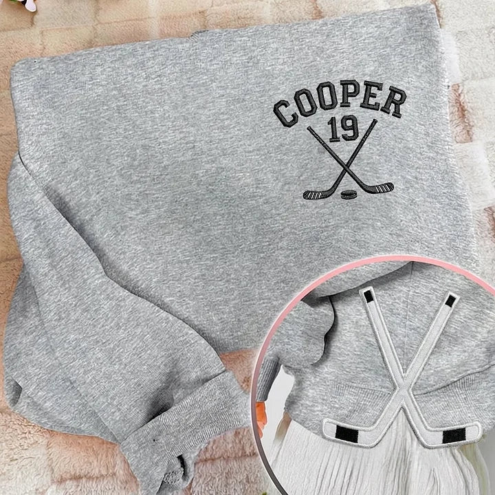 Custom Embroidered Hockey Sweatshirt with Side Crossed Hockey Sticks