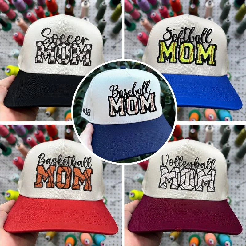 Custom Embroidery Sport Mom Baseball Cap with Kid Name on Side