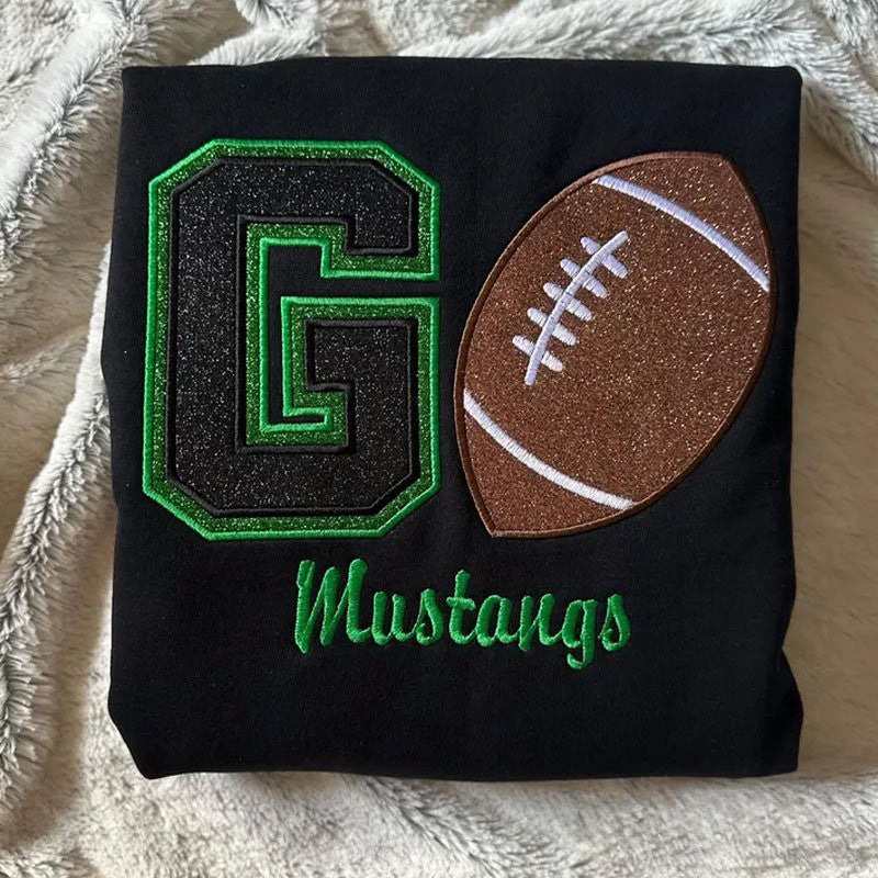 Custom Game Day Sweatshirt Glitter Varsity Letter & Applique School Spirit Wear | Gifts for Sports Mom