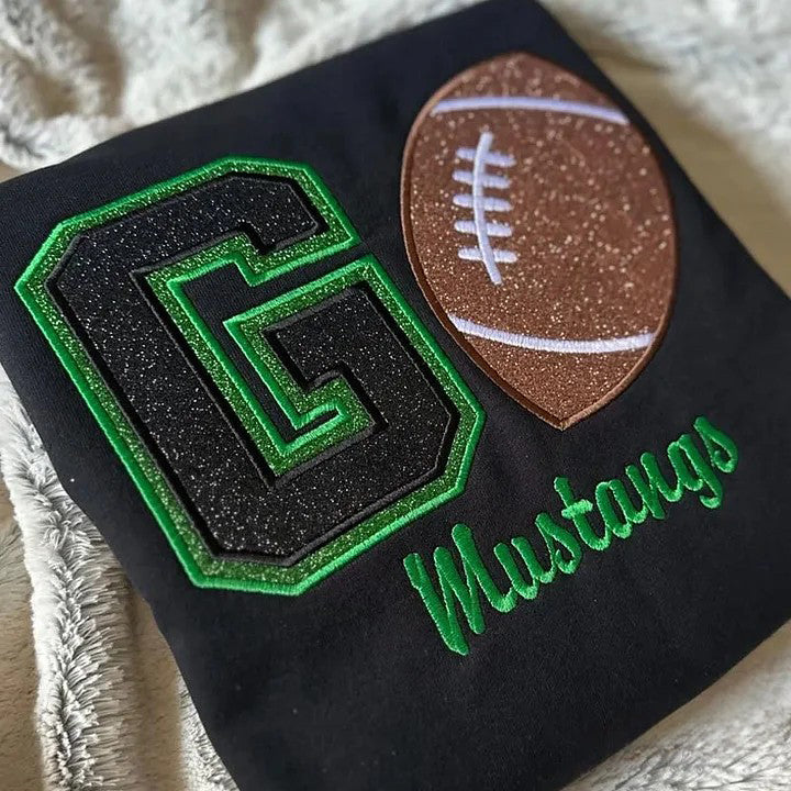 Custom Game Day Sweatshirt Glitter Varsity Letter & Applique School Spirit Wear | Gifts for Sports Mom