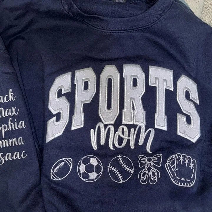 Personalized Glitter Sports Glitter Mom Sweatshirt with Embroidery Sport Icon Applique | Gifts for Sports Mom