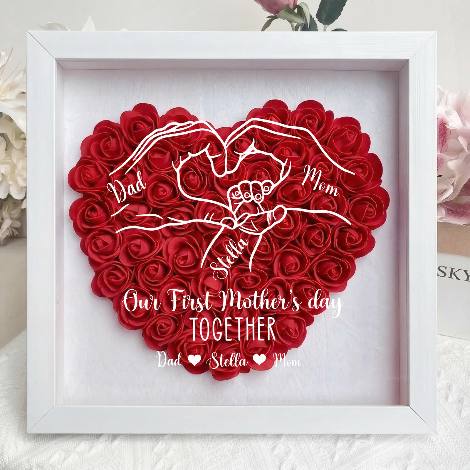 Our First Mother's Day Together – Personalised New Mom Flower Shadow Box with Names