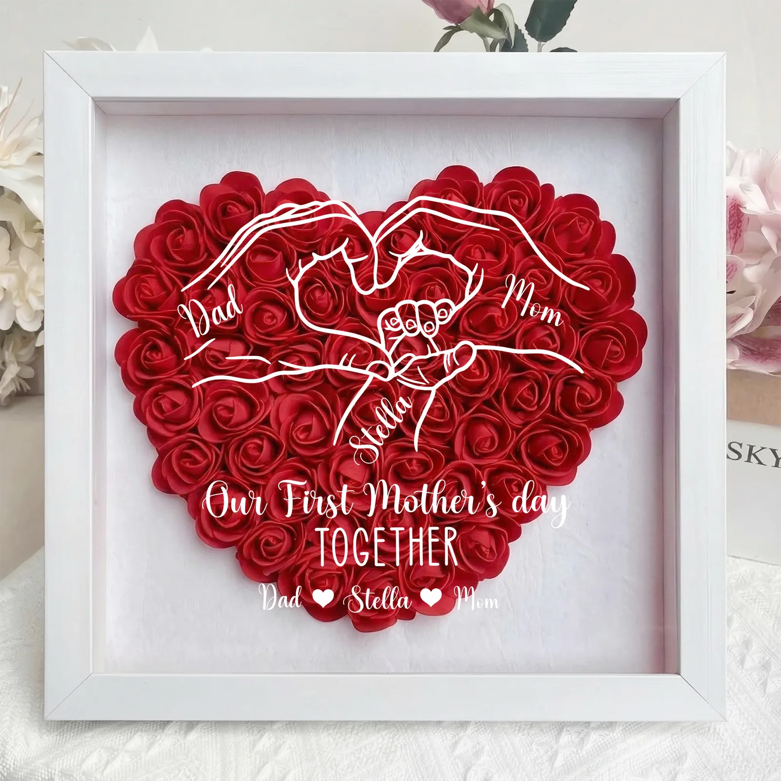 Our First Mother's Day Together – Personalised New Mom Flower Shadow Box with Names