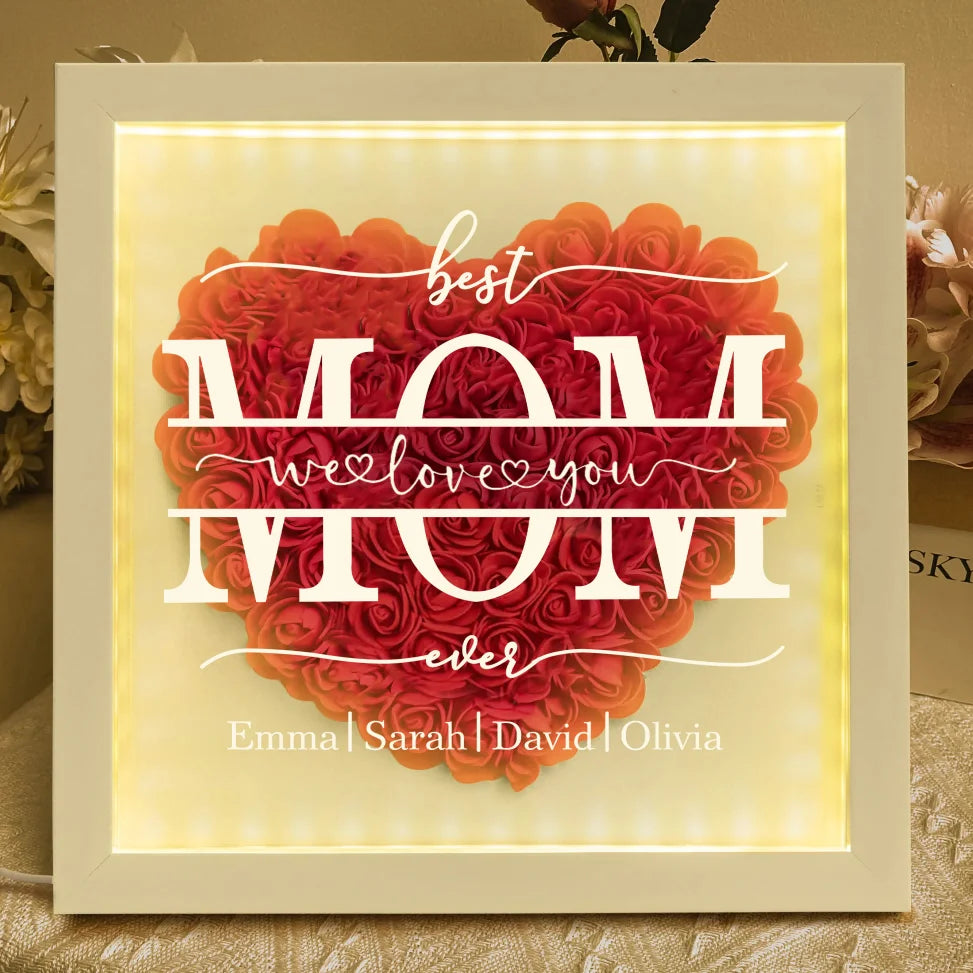 Best Mom Ever - Personalized Flower Shadow Box with LED Light