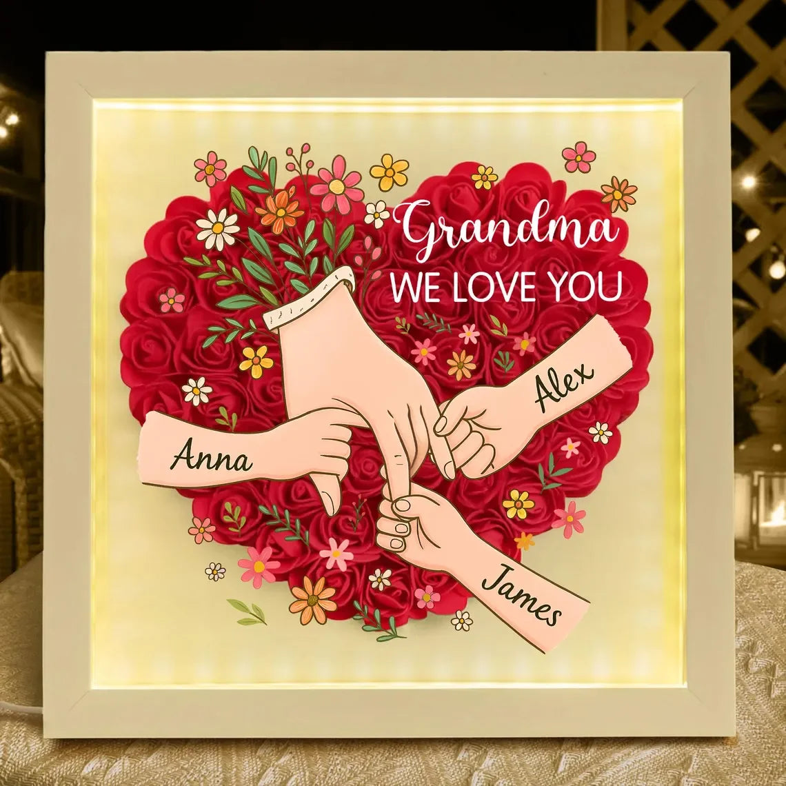 Personalized Shadow Box for Mom & Grandma Flower Shadow Box with Kids' Names