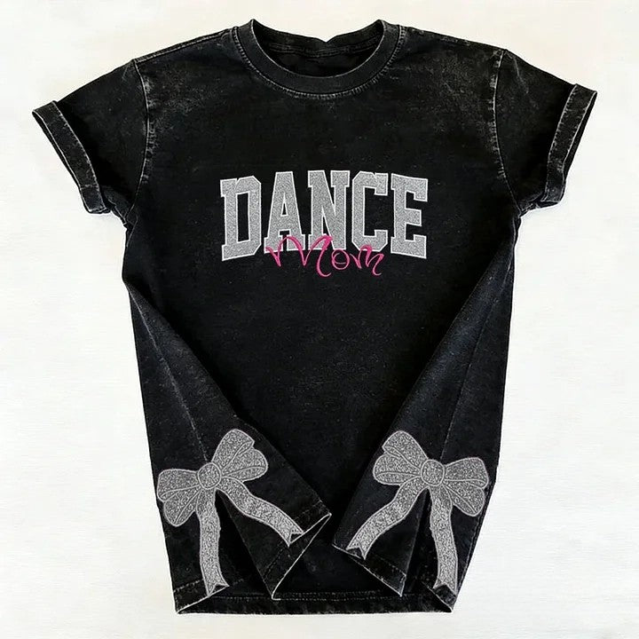 Personalized Custom Glitter Embroidered Dance Mom Washed T-Shirt