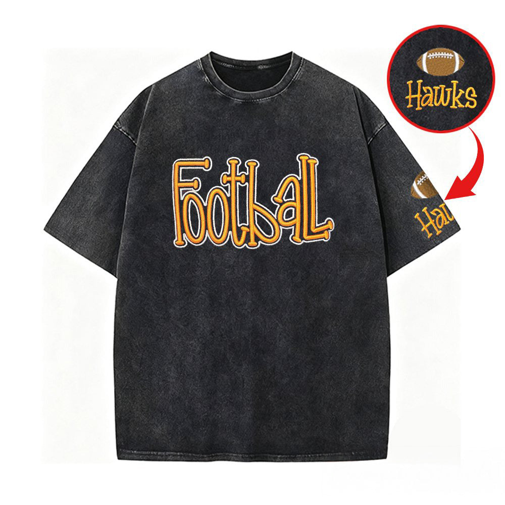 Personalized College Team Double 3D Puff School Mascot Embroidered Washed T-Shirt | Gifts for Sports Mom