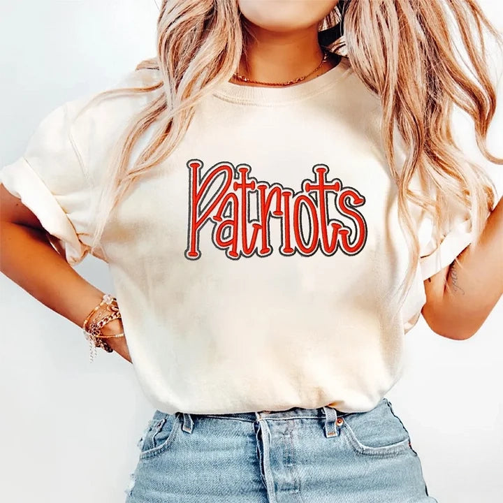 Personalized College Team Double 3D Puff School Mascot Embroidered Washed T-Shirt | Gifts for Sports Mom