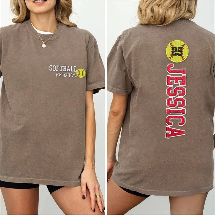 Softball Mom Washed T-Shirt Glitter Embroidery Name or Team Name Shirt