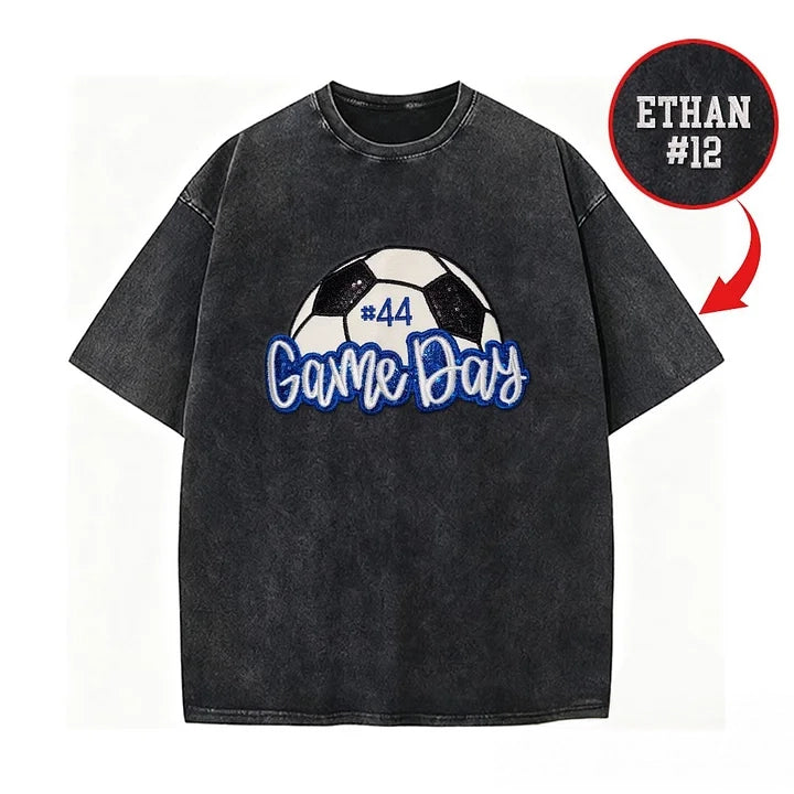 Soccer Game Day Washed T-Shirt Sequin Soccer Side Bow | Gifts for Sports Mom