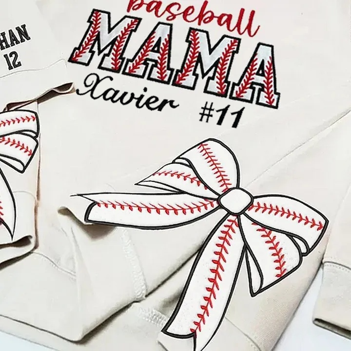 Baseball Mom Side Bow Sweatshirt Glitter Embroidered Coquette Sweatshirt | Gifts for Sports Mom